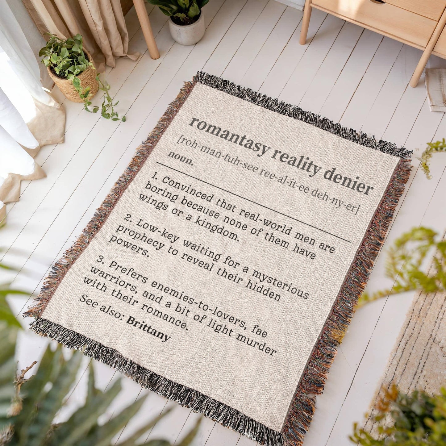 Personalized Romantasy Reality Denier Woven Blanket – A Cozy Escape from the Ordinary Offbeat Opulence