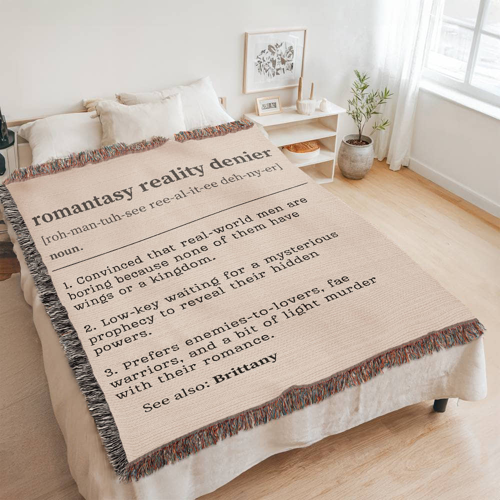 Personalized Romantasy Reality Denier Woven Blanket – A Cozy Escape from the Ordinary Offbeat Opulence