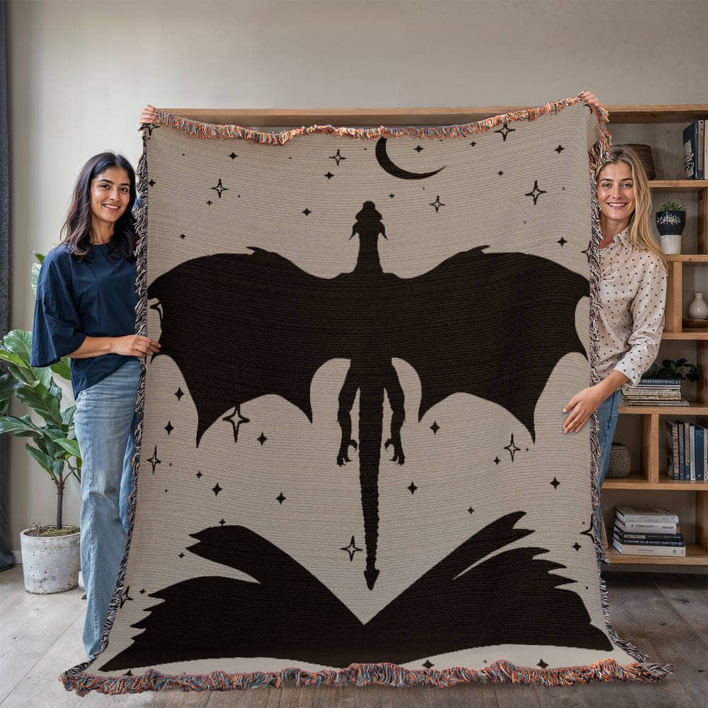 Sage Green Book & Dragon Woven Blanket – A Cozy Fantasy Escape Offbeat Opulence