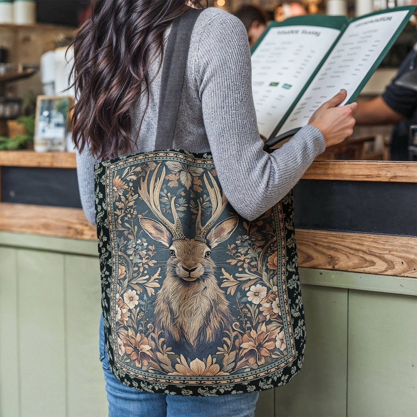 Vintage Jackalope Woven Tote – A Mythical Statement Piece Offbeat Opulence