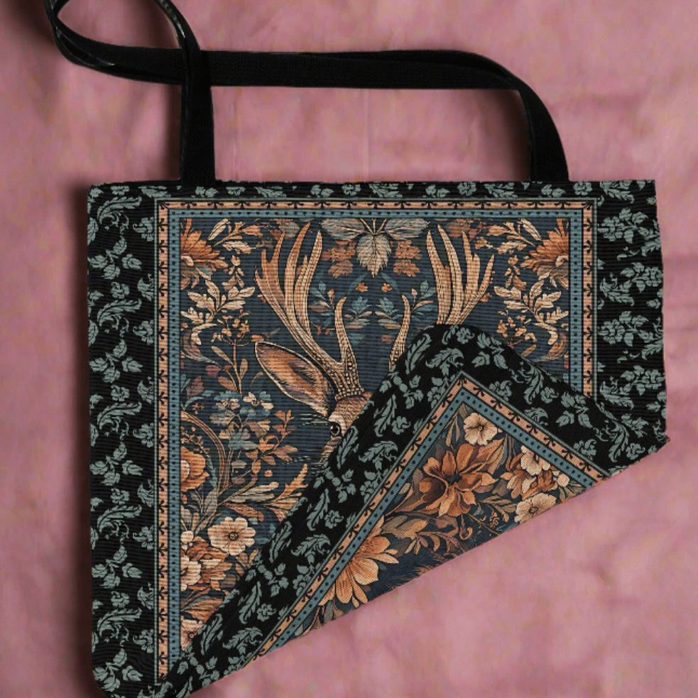Vintage Jackalope Woven Tote – A Mythical Statement Piece Offbeat Opulence