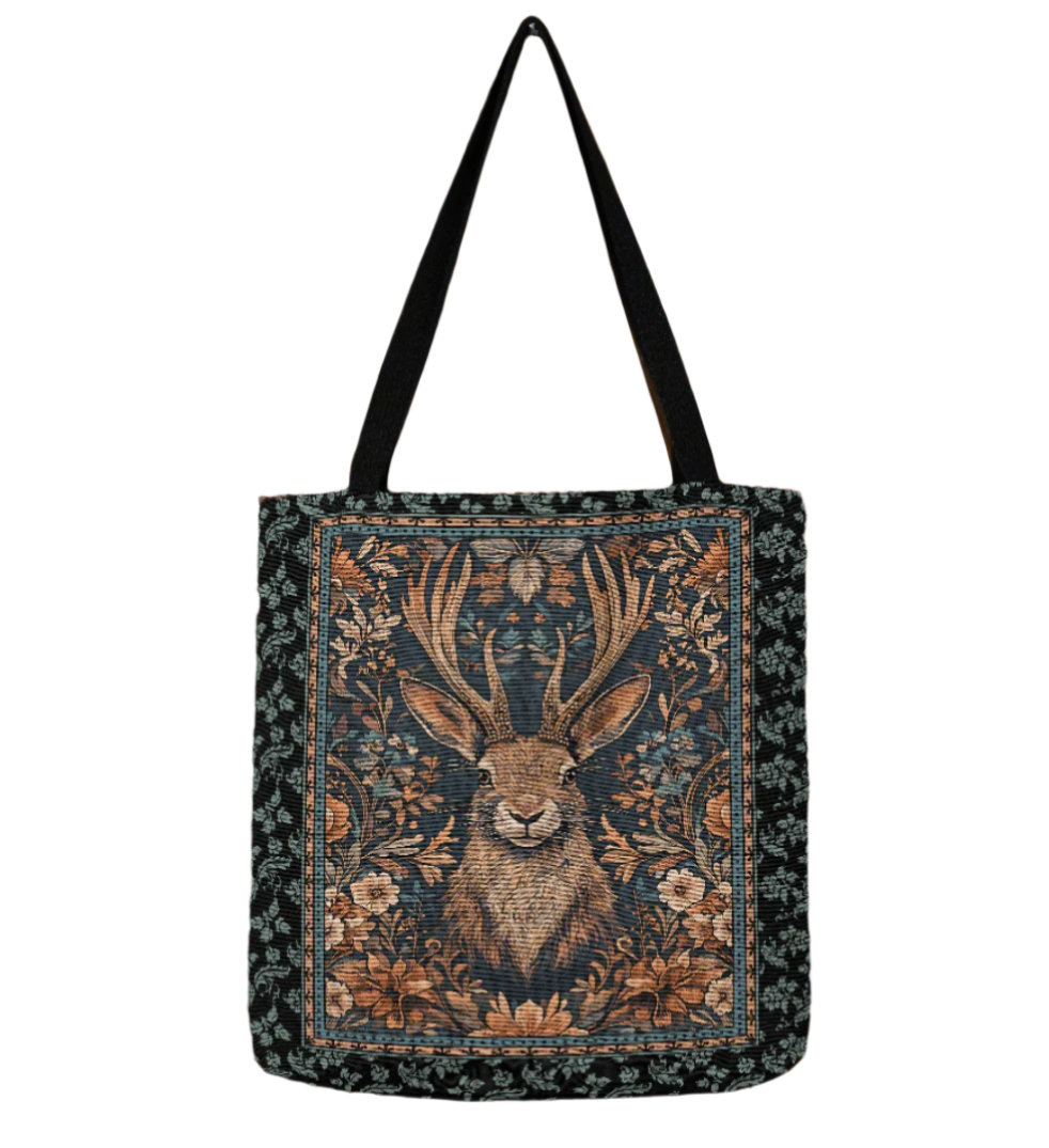 Vintage Jackalope Woven Tote – A Mythical Statement Piece Offbeat Opulence