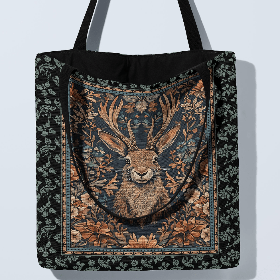 Vintage Jackalope Woven Tote – A Mythical Statement Piece Offbeat Opulence