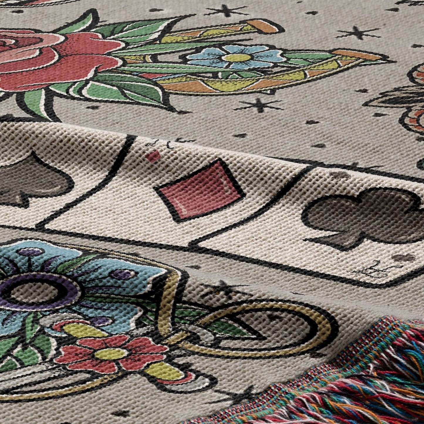 Vintage Tattoo Flash Woven Blanket Offbeat Opulence