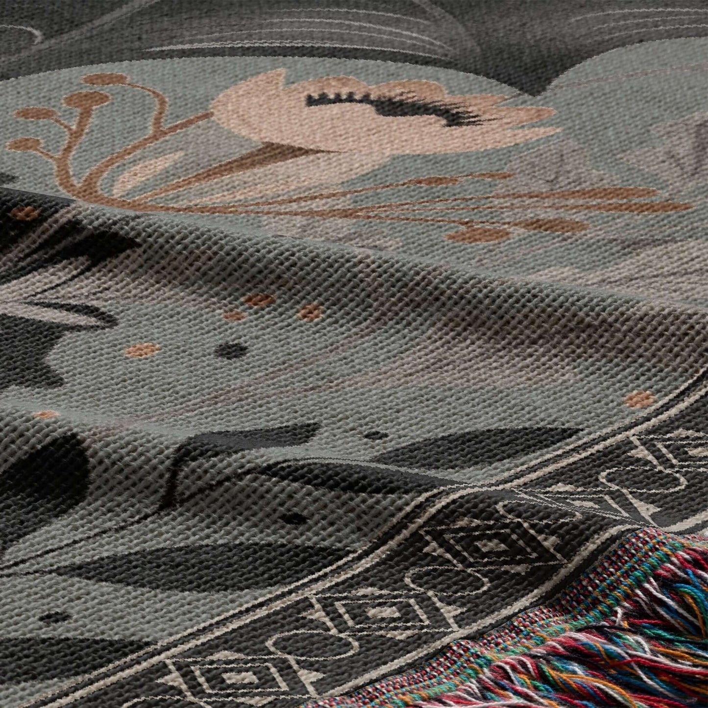 Whimsical Floral Black Dragon Woven Blanket Offbeat Opulence