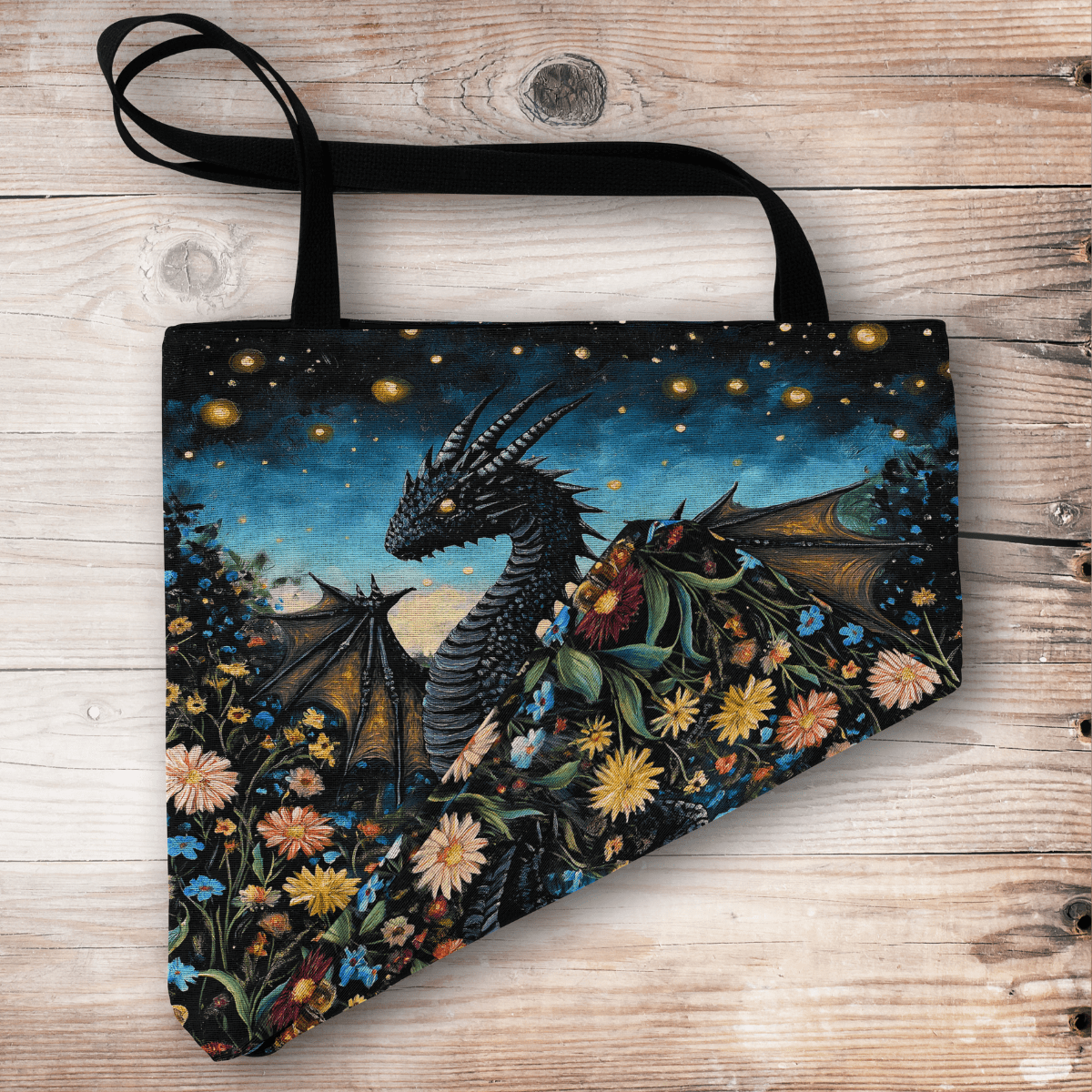 Whimsical Garden Dragon Woven Tote Offbeat Opulence