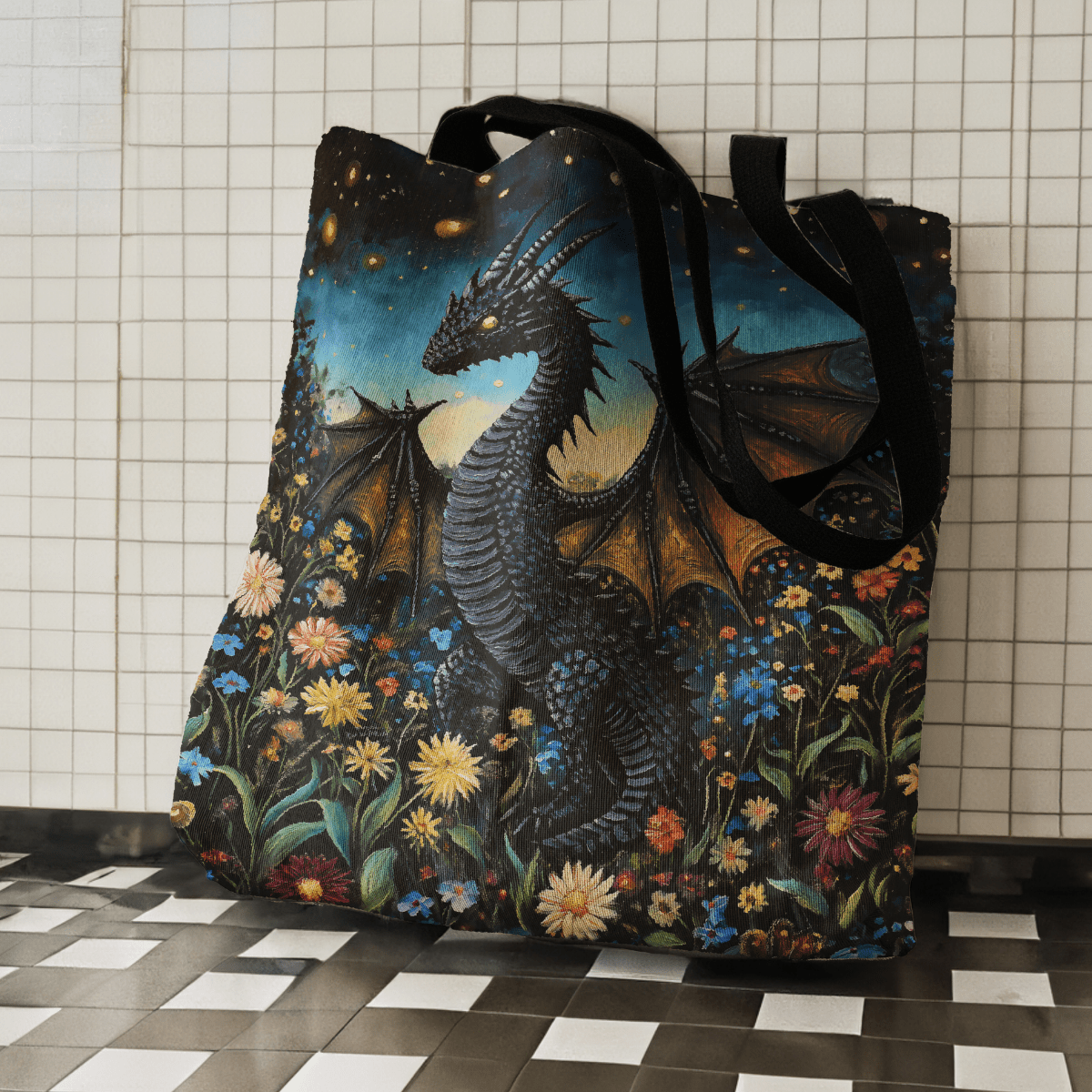 Whimsical Garden Dragon Woven Tote Offbeat Opulence
