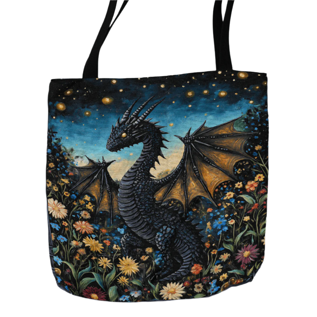 Whimsical Garden Dragon Woven Tote Offbeat Opulence
