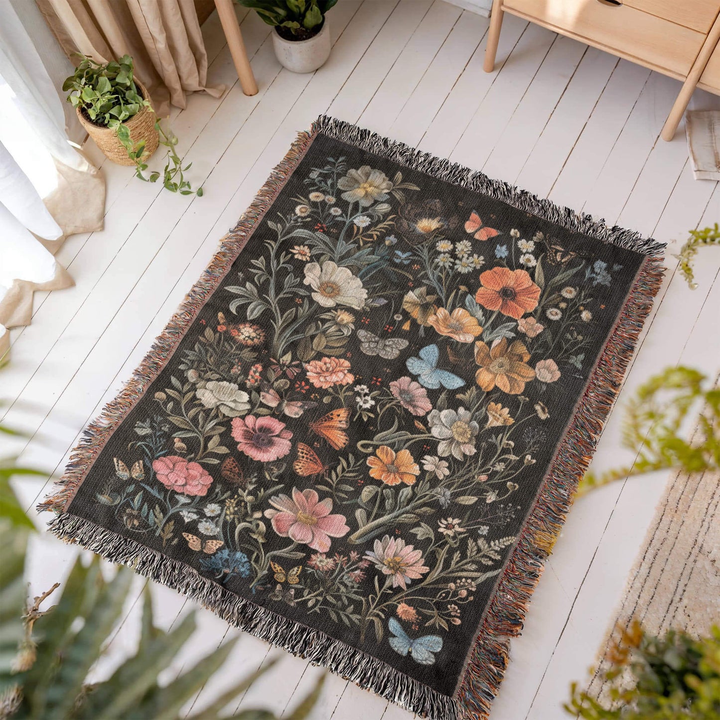 Wildflower Haven Woven Blanket – A Botanical Masterpiece Offbeat Opulence