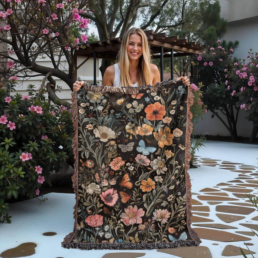 Wildflower Haven Woven Blanket – A Botanical Masterpiece Offbeat Opulence
