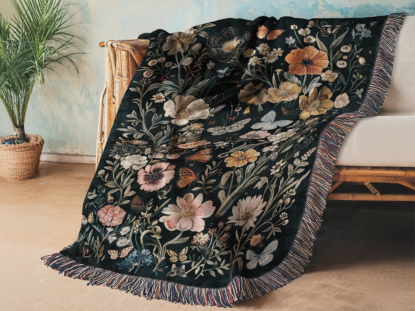 Wildflower Haven Woven Blanket – A Botanical Masterpiece Offbeat Opulence