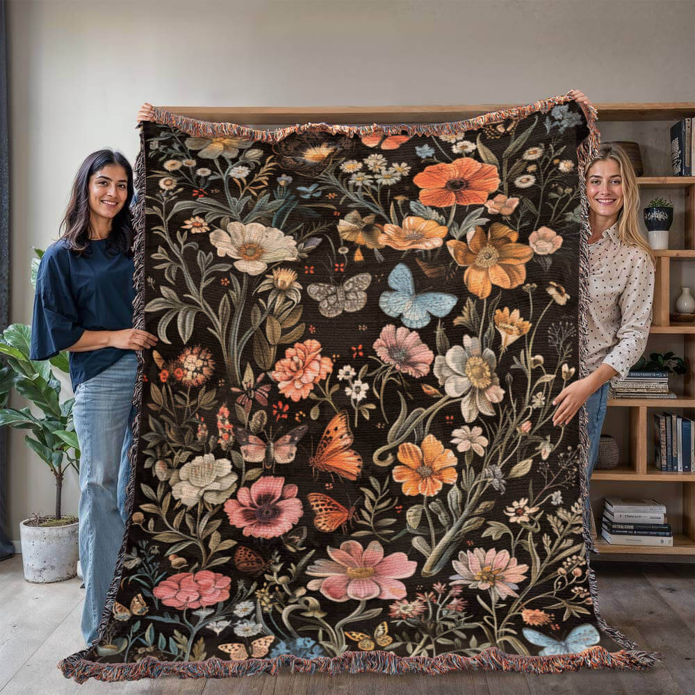 Wildflower Haven Woven Blanket – A Botanical Masterpiece Offbeat Opulence