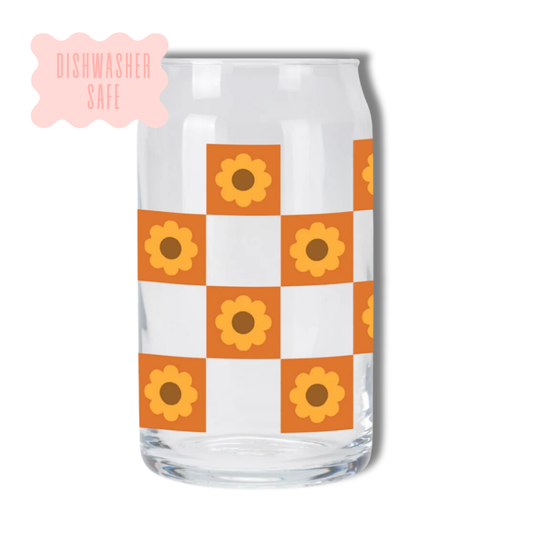 Oak Shore Collective LLC - Retro Checkered | Libbey Glass Beer Can Iced Coffee Glass