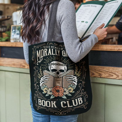 Morally Grey Book Club Woven Tote Bag Offbeat Opulence