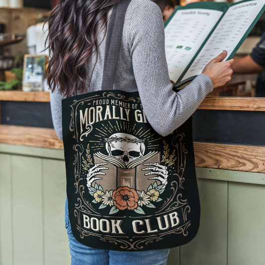 Morally Grey Book Club Woven Tote Bag Offbeat Opulence