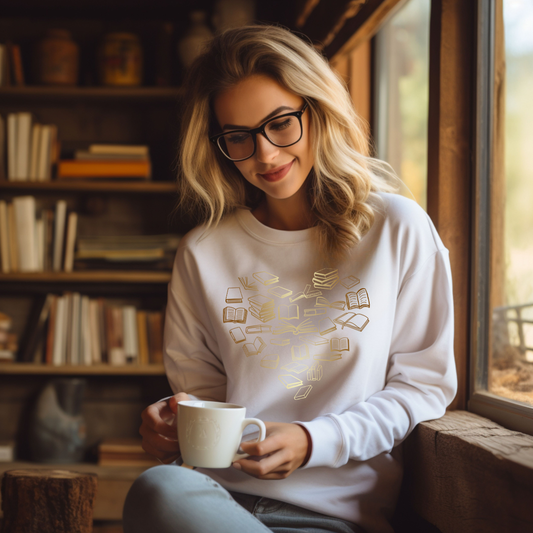 The Obstinate Octopus - "Golden Bronze Ombre Book Heart" Sweatshirt for Readers The Secret Garden Bookery