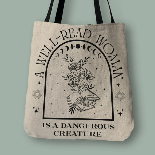A Well-Read Woman Woven Tote Bag Offbeat Opulence