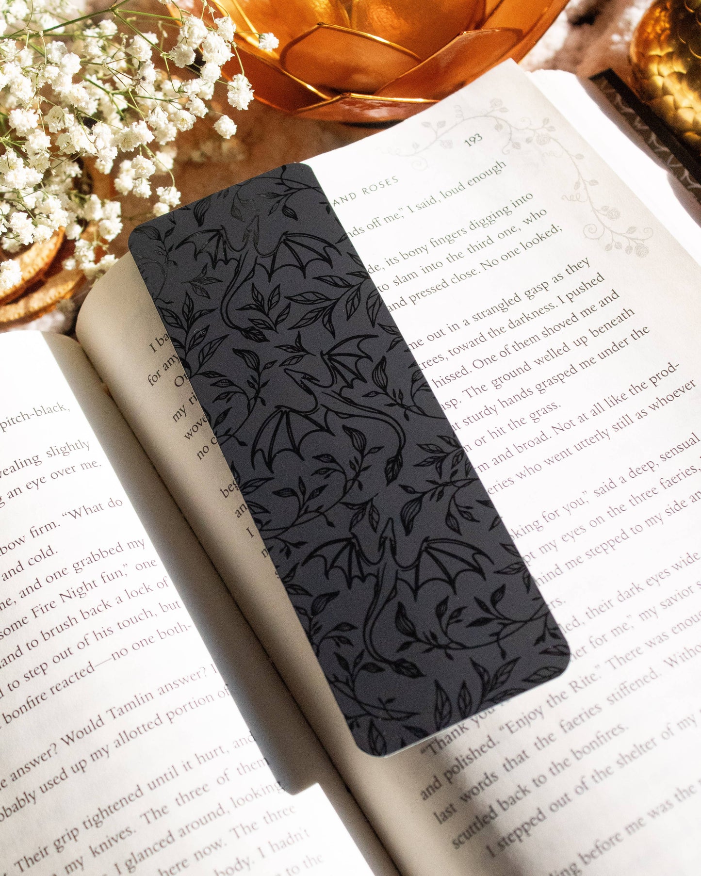 Bookmark - Black Floral Dragons Smitten Booktique
