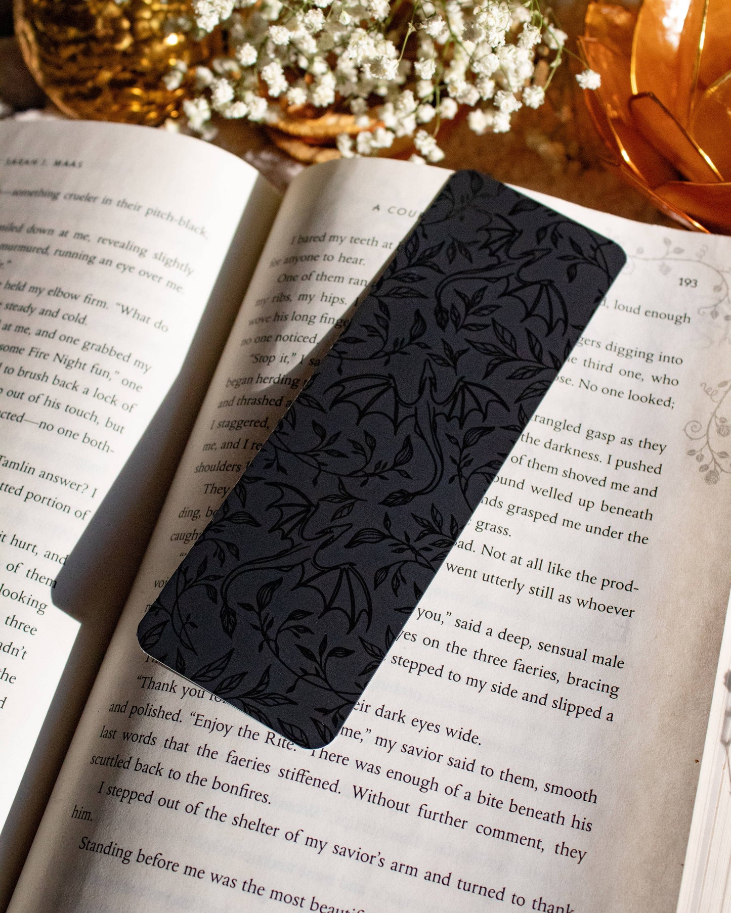 Bookmark - Black Floral Dragons Smitten Booktique
