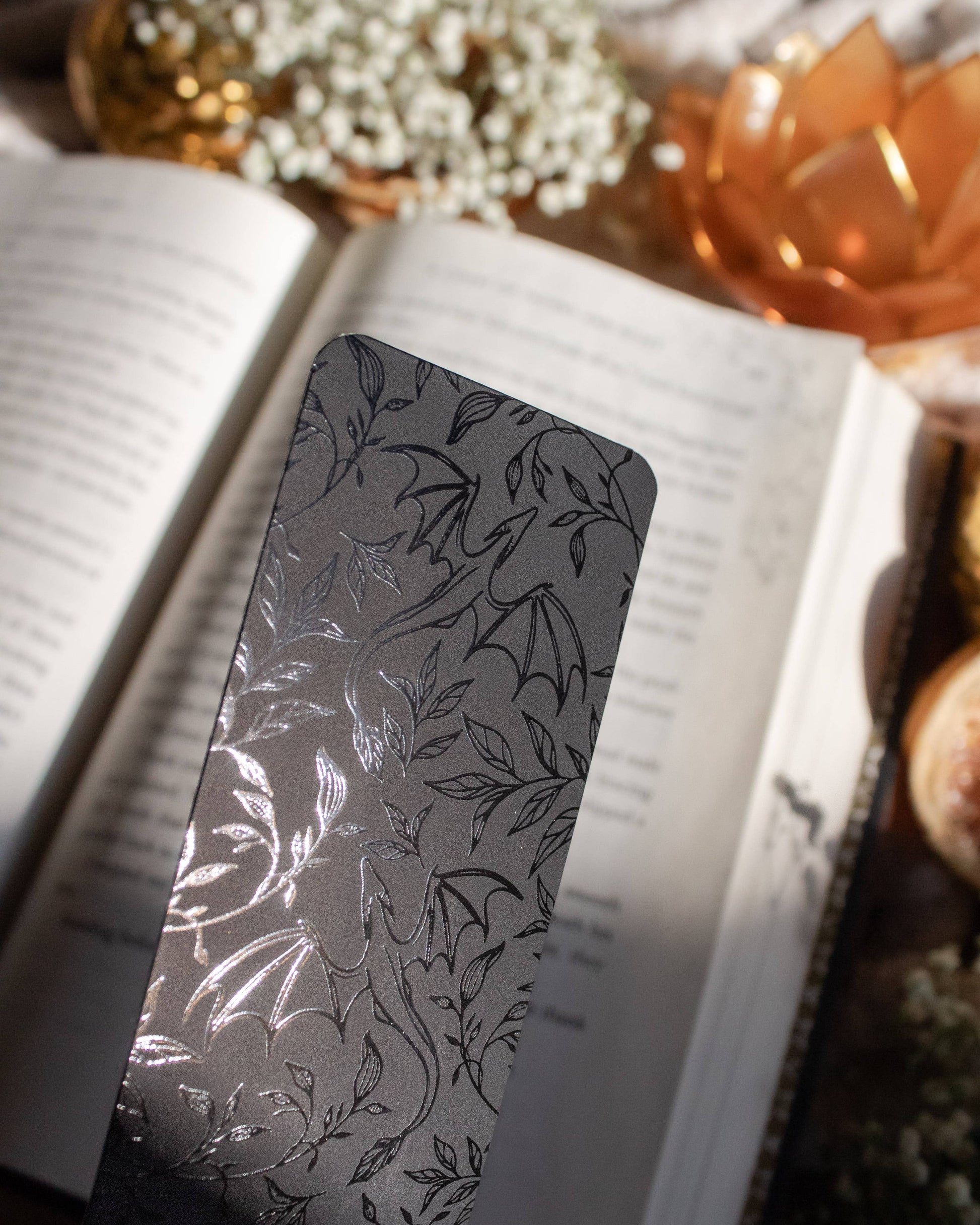 Bookmark - Black Floral Dragons Smitten Booktique