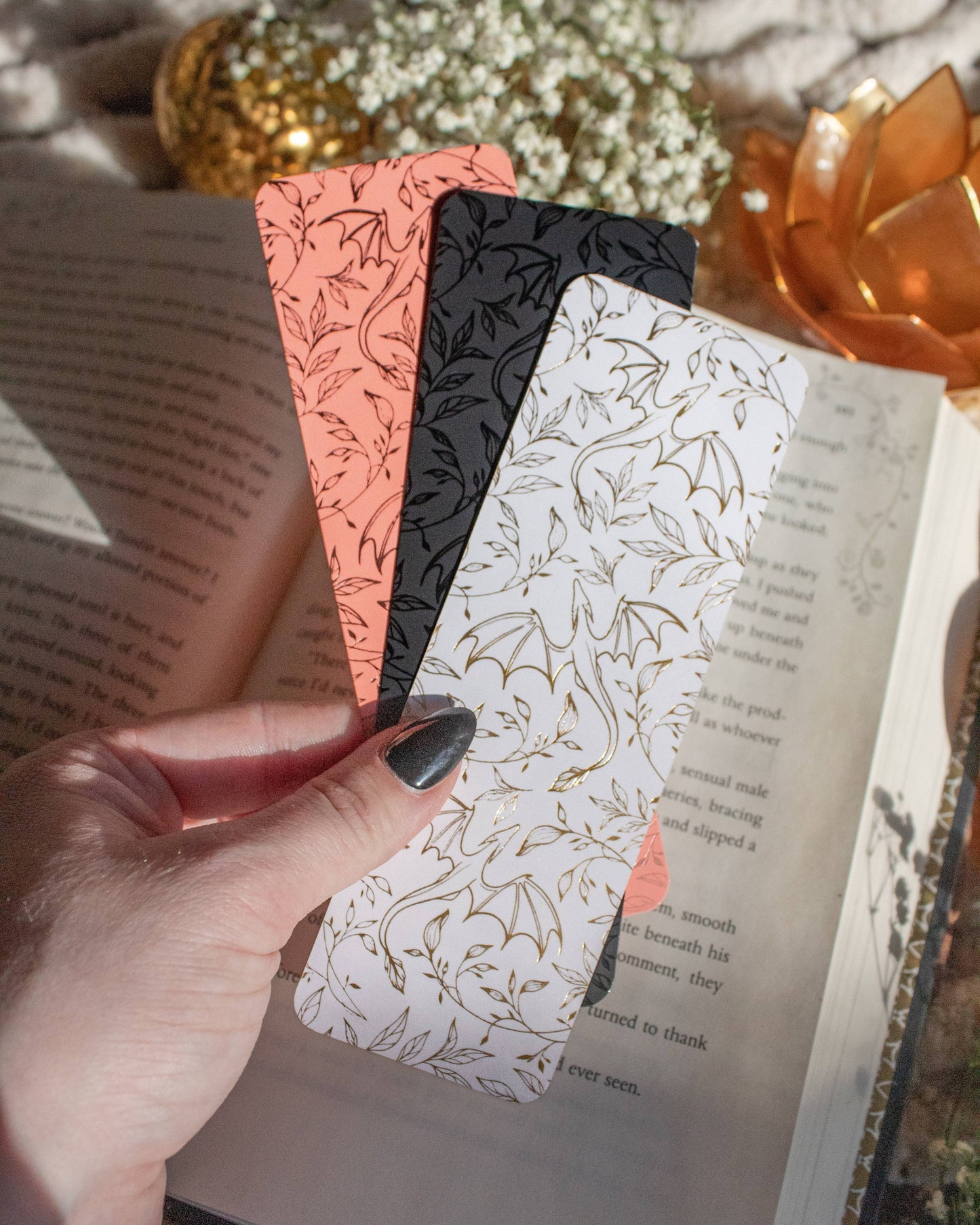 Bookmark - Black Floral Dragons Smitten Booktique