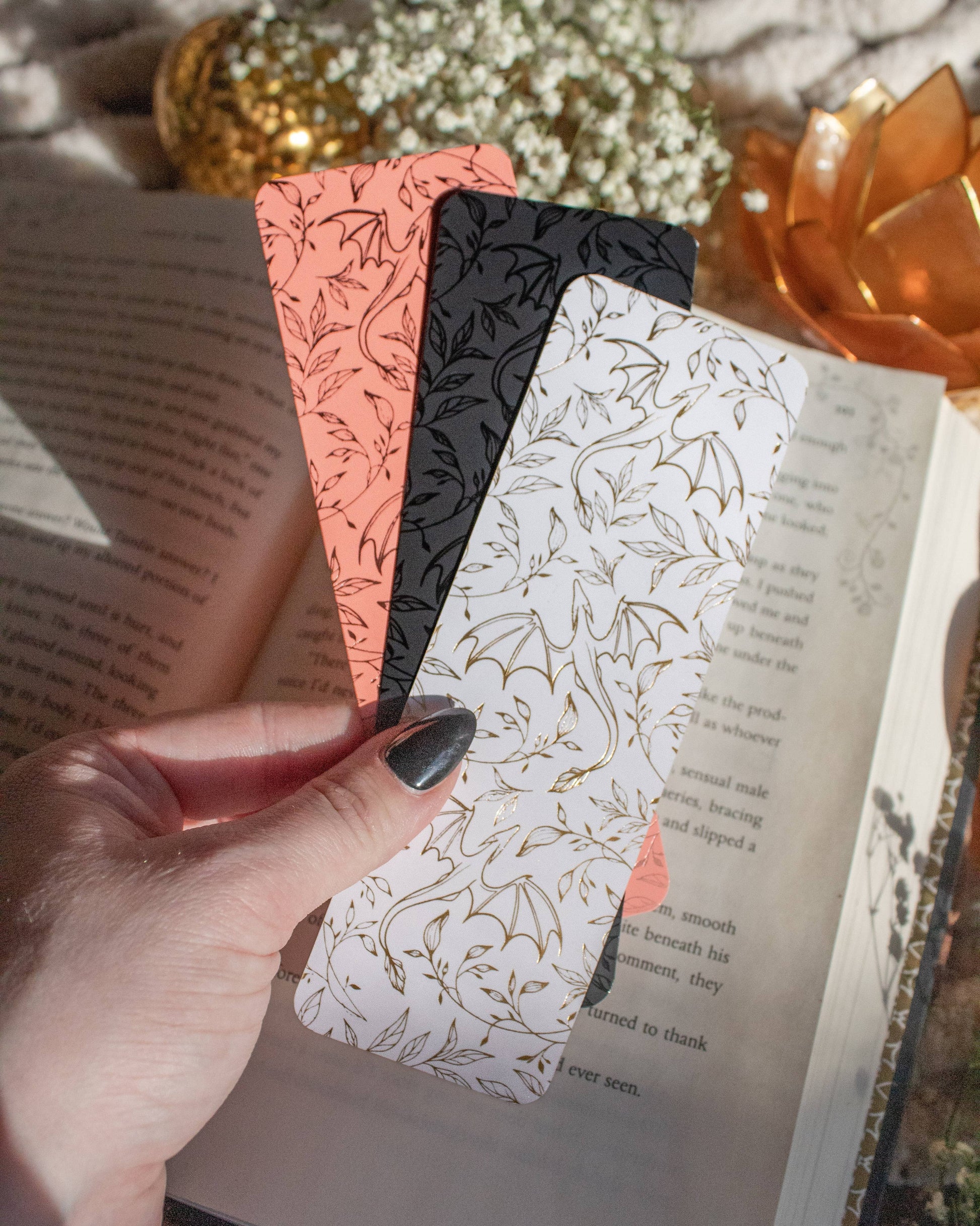 Bookmark - Black Floral Dragons Smitten Booktique
