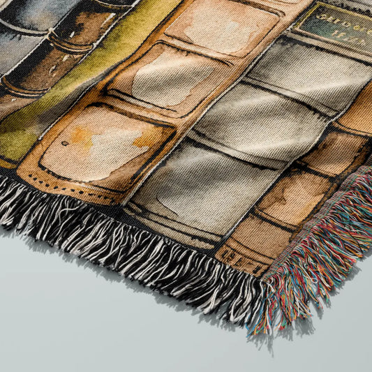 Bookshelf of Delusion & Denial Woven Throw Blanket Offbeat Opulence