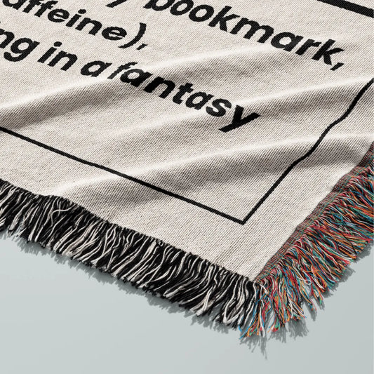Booktrovert Nutrition Facts Woven Blanket – Quietly Unhinged & Cozy Offbeat Opulence