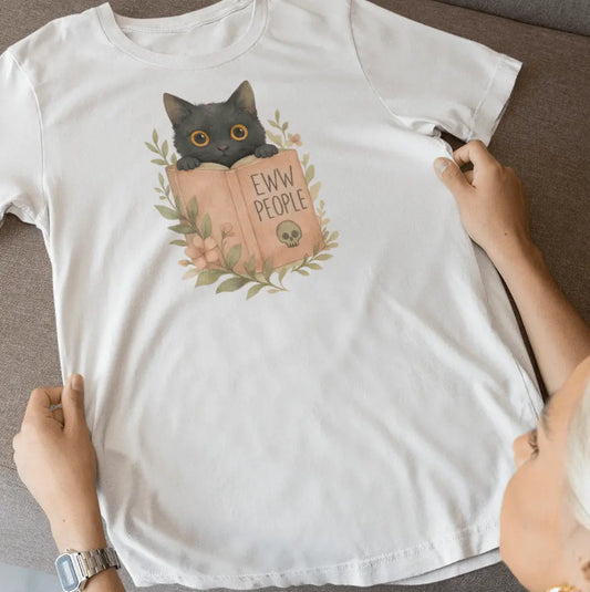 Eww People Black Cat T-Shirt – Bookish Anti-Social Reader Tee Offbeat Opulence