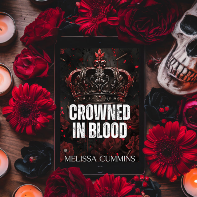 Crowned In Blood ebook on a bed of red flowers