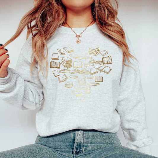 Golden Bronze Ombre Book Heart Sweatshirt for Readers The Secret Garden Bookery