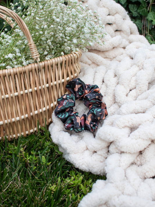 Meaggie Moos - Bookish Satin Scrunchie | Burgundy Books The Secret Garden Bookery