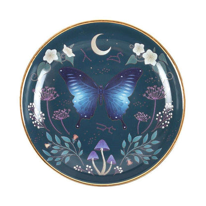 Midnight Moth Celestial Trinket Dish - Blue Night Sky Design with Gold Edging, Gothic Home Decor & Mystical Jewelry Storage Water Moon Shop