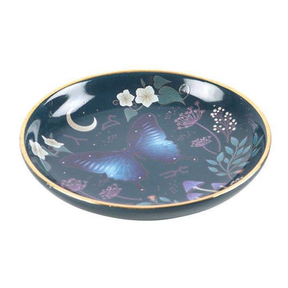 Midnight Moth Celestial Trinket Dish - Blue Night Sky Design with Gold Edging, Gothic Home Decor & Mystical Jewelry Storage Water Moon Shop