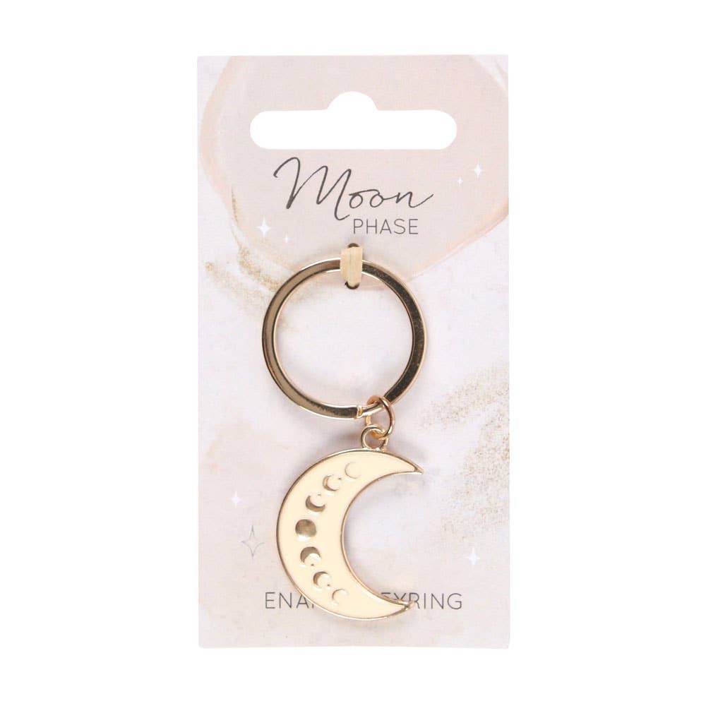Moon Phase Celestial Keychain - Enameled Crescent Moon with Gold-Tone Design, Lunar Astrology Accessory & Cosmic Fashion Water Moon Shop