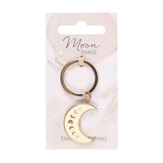 Moon Phase Celestial Keychain - Enameled Crescent Moon with Gold-Tone Design, Lunar Astrology Accessory & Cosmic Fashion Water Moon Shop