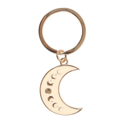 Moon Phase Celestial Keychain - Enameled Crescent Moon with Gold-Tone Design, Lunar Astrology Accessory & Cosmic Fashion Water Moon Shop