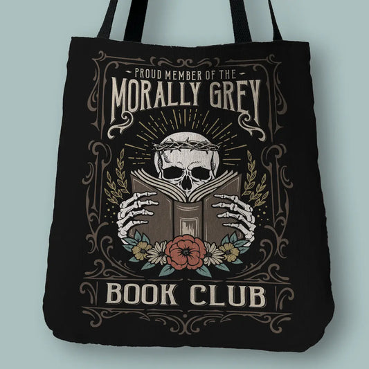 Morally Grey Book Club Woven Tote Bag Offbeat Opulence