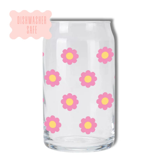 Oak Shore Collective LLC - Pink Flowers | Libbey Glass Beer Can Iced Coffee Glass The Secret Garden Bookery