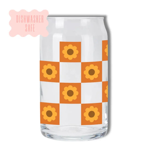 Oak Shore Collective LLC - Retro Checkered | Libbey Glass Beer Can Iced Coffee Glass The Secret Garden Bookery