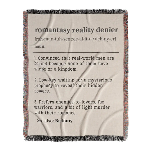 Personalized Romantasy Reality Denier Woven Blanket – A Cozy Escape from the Ordinary Offbeat Opulence