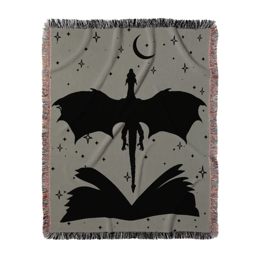 Sage Green Book & Dragon Woven Blanket – A Cozy Fantasy Escape Offbeat Opulence