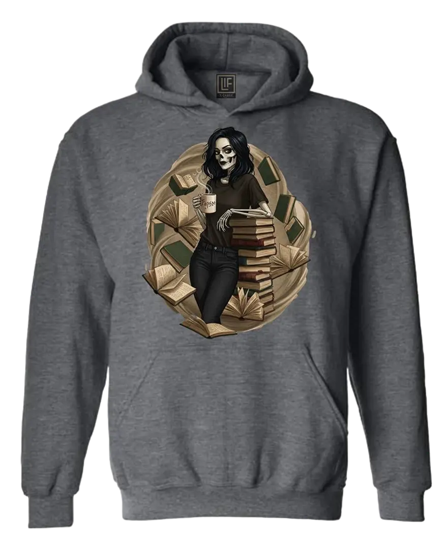 Skeleton Book Girl Hoodie Literary Fantasy