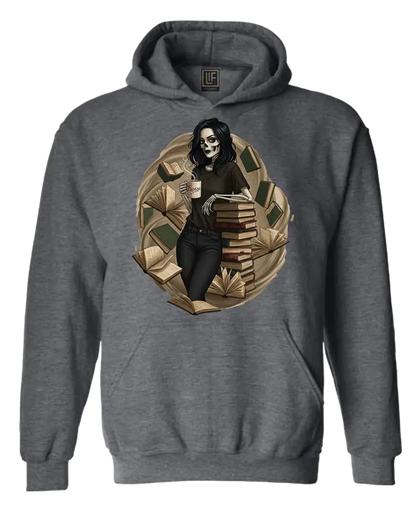 Skeleton Book Girl Hoodie Literary Fantasy
