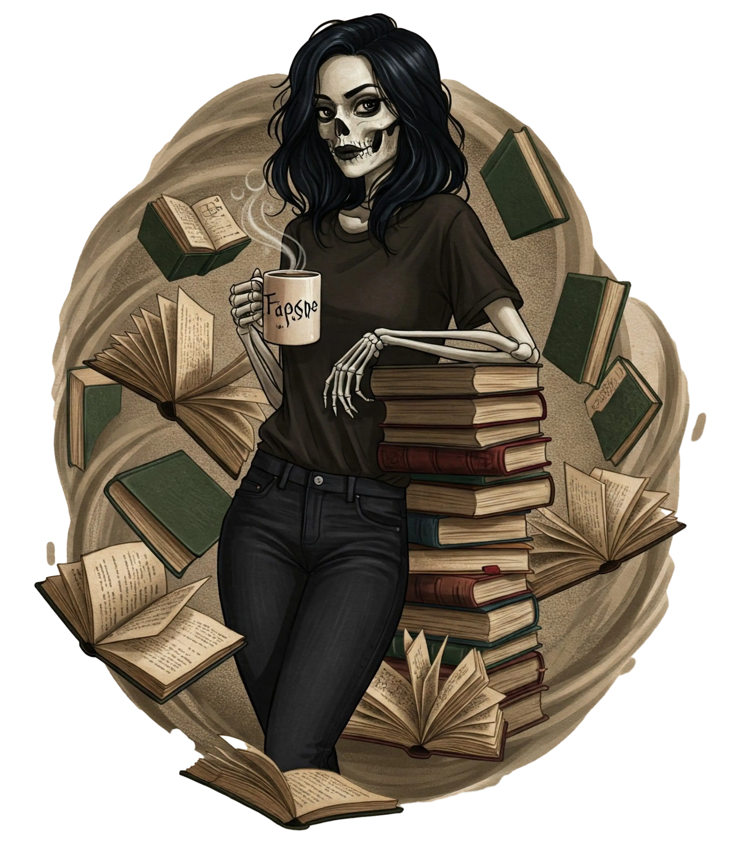 Skeleton Book Girl Hoodie Literary Fantasy