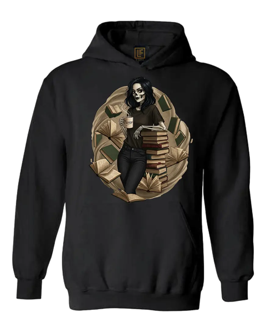 Skeleton Book Girl Hoodie Literary Fantasy