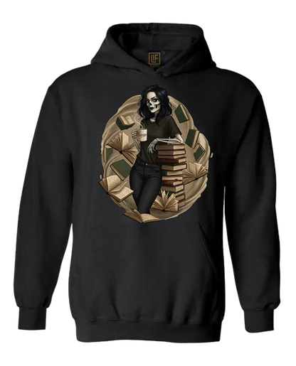 Skeleton Book Girl Hoodie Literary Fantasy