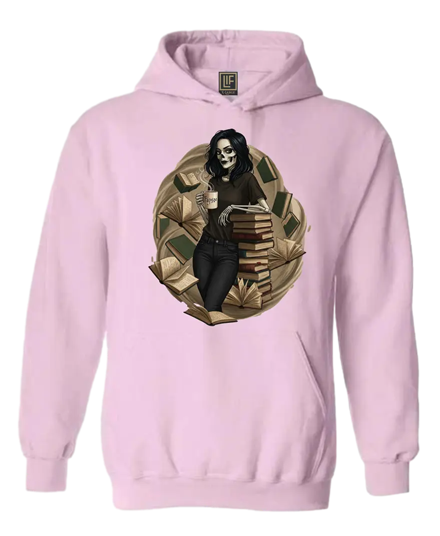 Skeleton Book Girl Hoodie Literary Fantasy