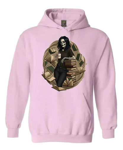 Skeleton Book Girl Hoodie Literary Fantasy