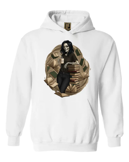 Skeleton Book Girl Hoodie Literary Fantasy